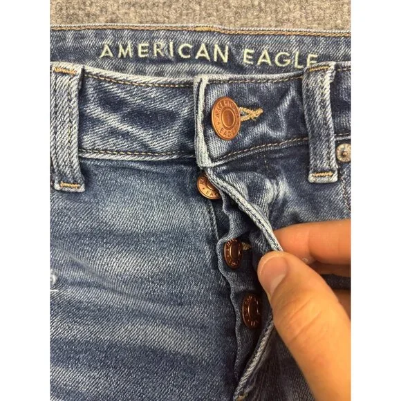 376 American Eagle Tomgirl Jeans Women's 4 Destroyed Blue Denim Button Fly Mid - Picture 3 of 10
